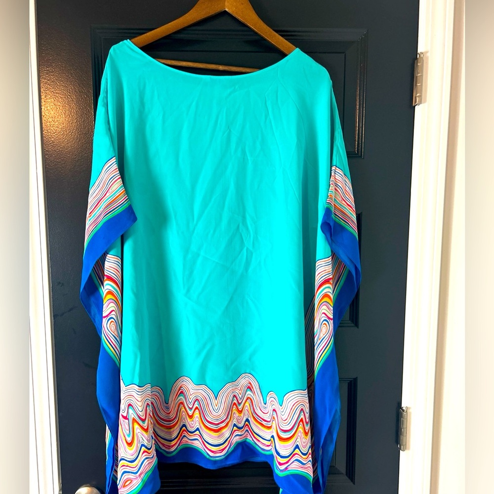 Lilly Pulitzer Lindamarie Caftan Silk Dress Beach Cover Up Cruise Ocean Blue M/L